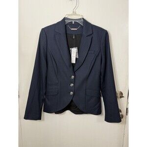 White House Black Market Blazer Navy Blue Houndstooth 3-Button Jacket Size 4 NWT